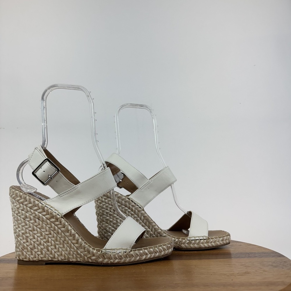 Womens Steve Madden Imply White Leather Espadrille Strappy Sandals Size 10 M GUC